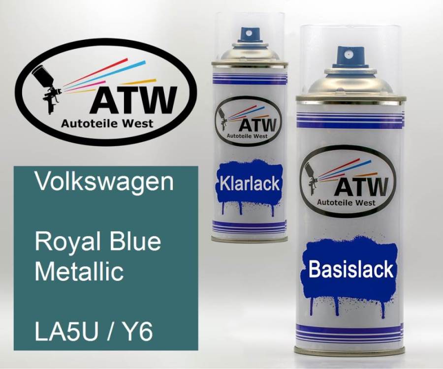 Volkswagen, Royal Blue Metallic, LA5U / Y6: 400ml Sprühdose + 400ml Klarlack - Set, von ATW Autoteile West.